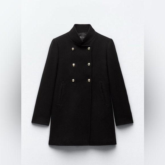 Double Breasted high collar wool blend coat - Picture 2 of 3